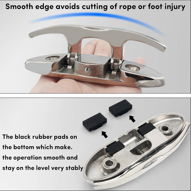 VEITHI 316 Stainless Steel Boat Folding Cleats 4-3/4 inch and 6 inch (2 Size), Flip up Dock Cleat for Deck and Boat, Boat Cleat Rope Cleat Dock Cleats Folding Cleats with Fasteners (2 Pack,4 Pack) - Image 5